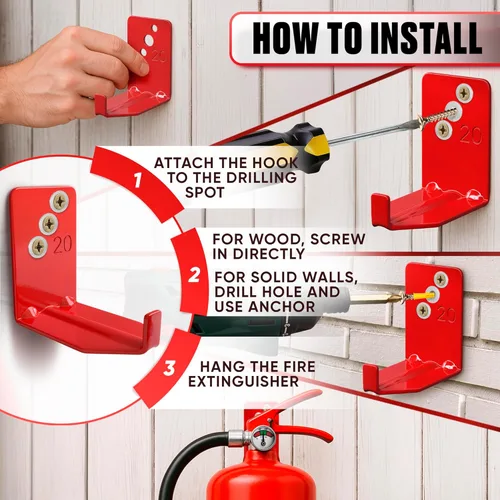 Miniatura 6 de Soporte de pared para extintor de incendios para el hogar, 4 soportes de extintor de incendios ajustables para la casa, tornillos de soporte