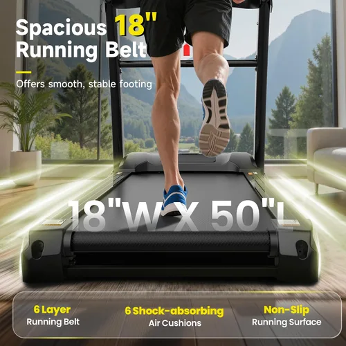 Miniatura 7 de Cinta de correr con inclinación automática del 15% de capacidad de 400 libras, máquina de correr plegable de 5.1 HP para el hogar con mango