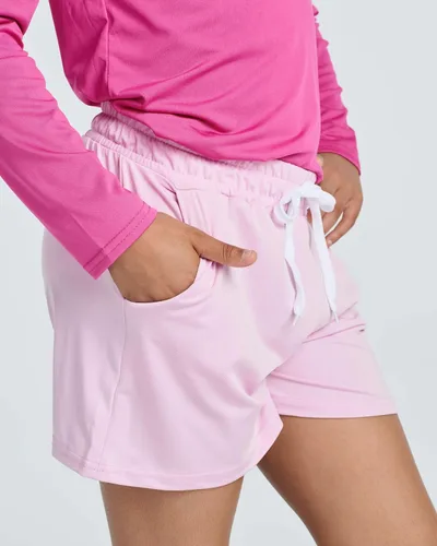 Miniatura 4 de Real Essentials 4 Pack Pantalones cortos de rendimiento atlético para niñas, con ajuste seco, para correr, con cordón y bolsillos