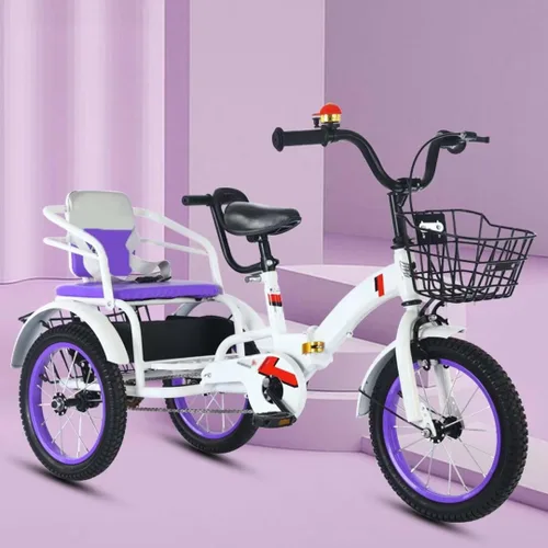 Miniatura 14 de Folding Kids trikes with Parent Handle,3-10 Years Tandem tricycles with Rear Passenger seat,Height Adjustable Saddle with armrest,3 Wheeler Pedal