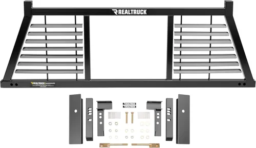 RealTruck Backrack Chasis de bastidor medio con aletas semi-abiertas + Kit de herrajes para uso con cama estándar, Combo | Sin perforación, Negro |