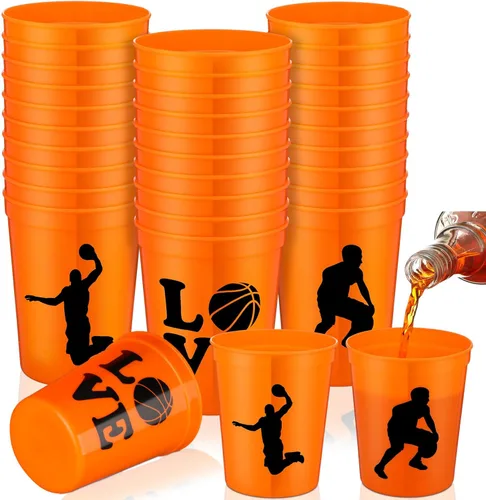 Miniatura 9 de Zhehao 30 vasos de plástico con pelota deportiva, vasos reutilizables de plástico para hockey, fútbol, baloncesto, vasos para estadios de 16 onzas