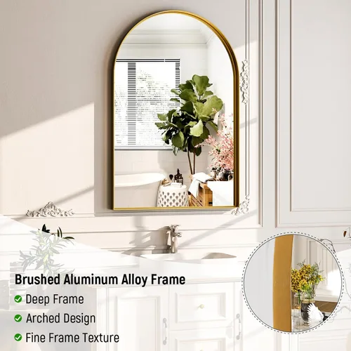 Miniatura 4 de GLSLAND Espejo de baño arqueado de 24 x 36 pulgadas para pared, marco de aleación de aluminio, espejo montado en la pared para decoración de baño