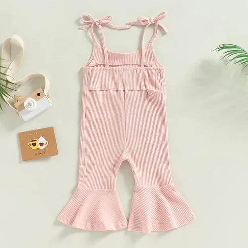 Miniatura 4 de Mubineo Mameluco básico de verano para niña pequeña, de punto liso, sin mangas, con parte inferior acampanada