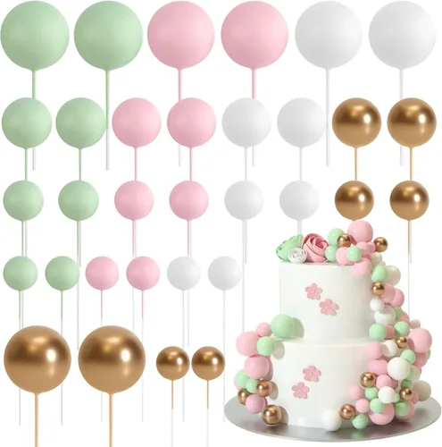 Miniatura 8 de ASTARON 32 piezas de decoración de bolas para pastel, mini globos, palos para decoración de pastel, bolas de espuma, púas para pastel, bolas