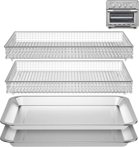 Juego de 2 cestas y bandejas de repuesto para freidora de aire para horno de convección Cuisinart Air Frye TOA-060 y TOA-065, bandejas de hornear de