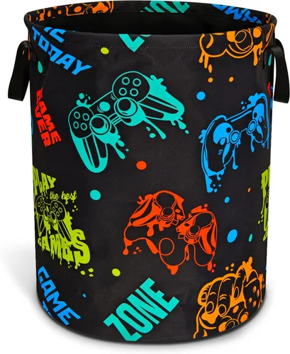 Cesta de lavandería para máquina de juegos, bolsa de mano de tela Oxford plegable de colores divertidos, cesta de ropa, balde organizador de
