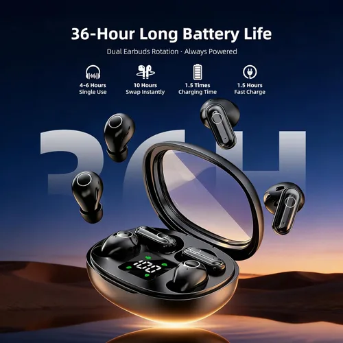Miniatura 6 de Mini auriculares inalámbricos para dormir para orejas pequeñas, invisibles, de perfil bajo, para dormir y trabajar, pequeños auriculares Negro