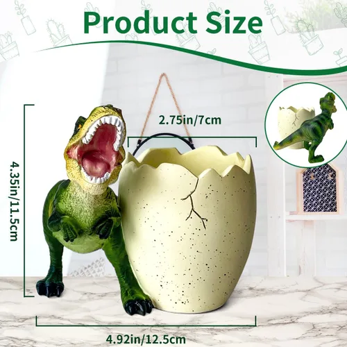 Miniatura 2 de FlidRunest Macetas suculentas de dinosaurio, maceta de resina creativa para suculentas con orificio de drenaje, accesorios de escritorio