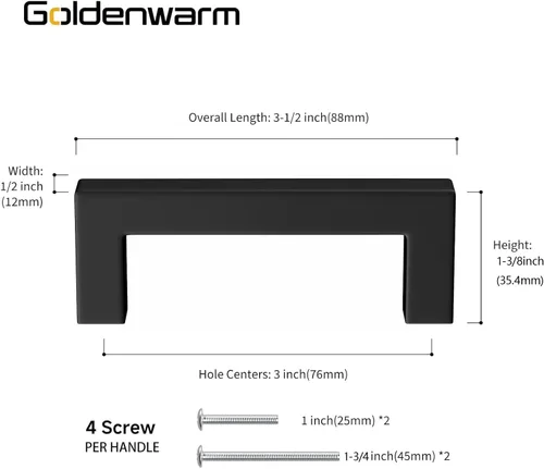 Miniatura 3 de Goldenwarm 1 paquete de tiradores de gabinete negros de 3 pulgadas, tiradores de cajón para gabinete de cocina, manijas negras para cómoda, acero