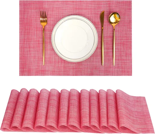 Miniatura 34 de Juego de 6 manteles individuales, antideslizantes, tejido de PVC, fáciles de limpiar, resistentes al calor, para cocina, comedor, decoración Beige