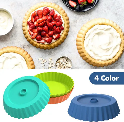 Miniatura 4 de Webake Bandeja de silicona para quiche, 8 piezas de bandejas para tartas con nervaduras, moldes de hornear redondos de 5 pulgadas, pequeñas bandejas