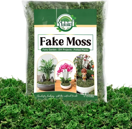 Halatool Musgo verde falso para plantas de interior, 10 onzas de musgo artificial seco para manualidades, jardín de hadas, terrario, artes, 10oz