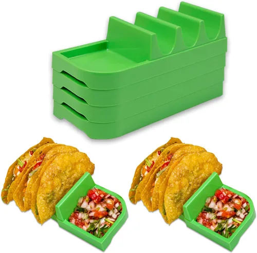 Juego de 4 soportes para tacos, bandeja grande para tacos de plástico, con capacidad para 3 tacos suaves y duros, coloridos para el hogar, fiesta,