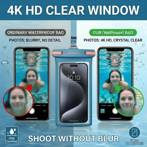 Miniatura 2 de wellhouse Funda impermeable para teléfono, funda impermeable para iPhone 16 15 14 13 12 Pro Max XS Samsung, bolsa seca para celular IPX8 3D, 1
