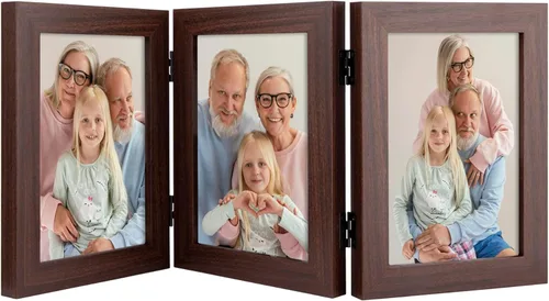 Miniatura 20 de Frametory, 3 Marcos de Fotos 4x6 Marcos de Fotos Trípticos Collage - Cristal Real - Triple Plegable (Gris, 1 Paquete)