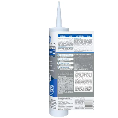 Miniatura 2 de GE Sellador de silicona multiusos, transparente, cartucho de 10 fl oz, 1 paquete - Sellador de silicona 100% impermeable, adhesión más fuerte