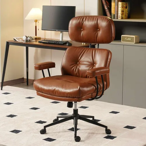 Miniatura 15 de Silla de escritorio para oficina en casa, respaldo alto, ruedas de goma, ergonómicas para computadora, con soporte lumbar, silla giratoria de altura