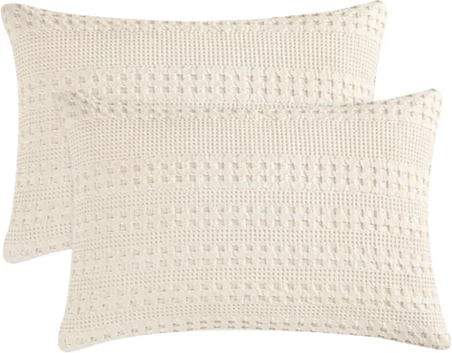 Miniatura 28 de PHF Fundas de almohada con tejido de gofre de 24" x 24", paquete de 2, funda de almohada cuadrada 100% algodón para decoración de ropa de cama, sin
