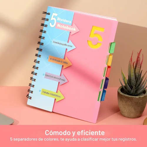 Miniatura 8 de CAGIE- Cuaderno pequeño universitario con tapa en espiral, A5 de 5 x 7 pulgadas, con pestañas separadoras extraíbles para 5 materias, 220 páginas