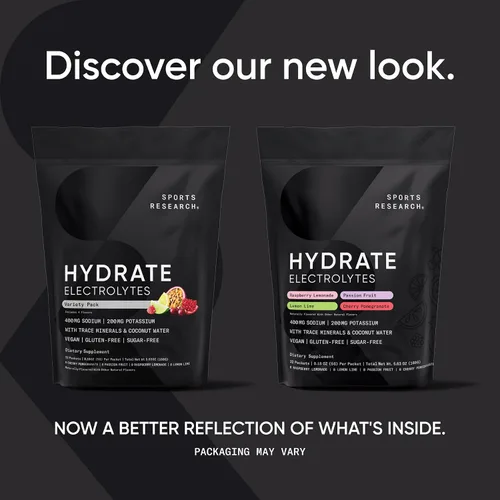 Miniatura 2 de Sports Research® Hydrate Paquetes de Polvo de Electrolitos - Sin Azúcar y con Sabor Natural con Vitaminas, Minerales y Agua de Coco - Apoya