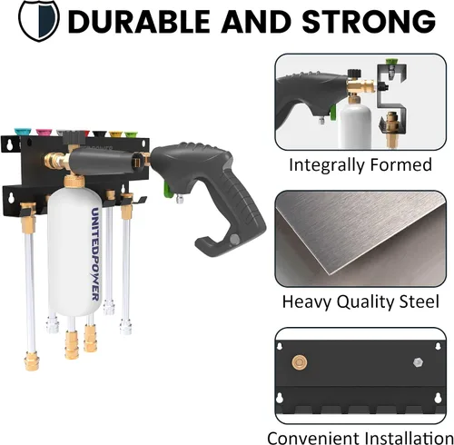 Miniatura 4 de UNITEDPOWER Soporte para pistola de lavado a presión, soporte de cañón de espuma para montaje en pared, estante de almacenamiento de herramientas