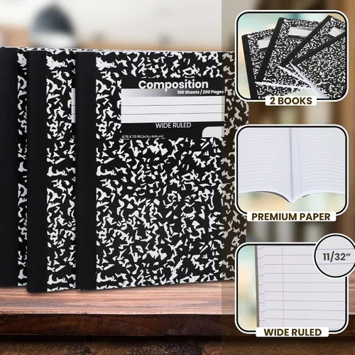 Miniatura 2 de Cuadernos de composición, diarios de escritura de papel con rayas anchas, libros de composición de cubierta de mármol, 100 hojas, cuadernos