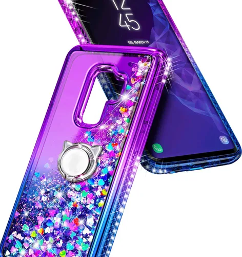 Miniatura 5 de NGB - Funda de teléfono diseñada para Samsung Galaxy S9+ Plus, morado/azul, con purpurina líquida para mujeres y niñas, con protector de pantalla