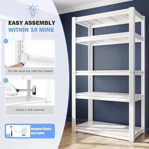 Miniatura 6 de Raybee Estantería de Garaje de 72'' de Alto para Trabajo Pesado Estantes de Almacenamiento Carga 2010LBS Ajustable 5 Niveles Estantería Resistente