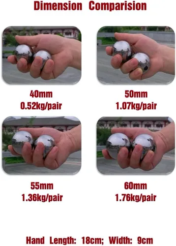 Miniatura 2 de Bolas de Baoding sólidas de acero inoxidable 304 de 1.181 in - 2.362 in para relajación de fortalecimiento de muñeca (1.772 in, 2 unidades)