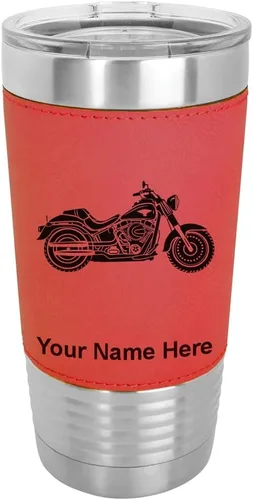 Miniatura 19 de LaserGram Vaso aislado al vacío de 20 onzas, motocicleta, grabado personalizado incluido (cuero sintético, rústico)