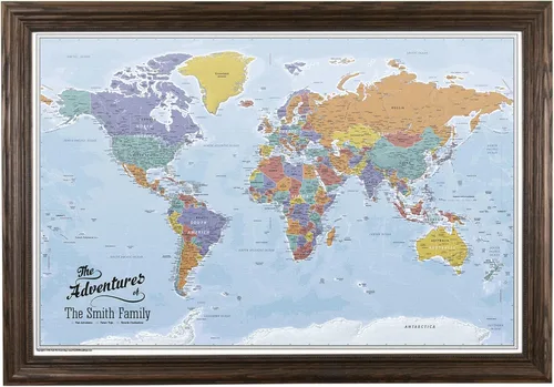 Miniatura 11 de Póster personalizado en lienzo enrollado con mapa del mundo, arte de pared con chinchetas – Grande 24" x 36" mapa del mundo de océanos azules