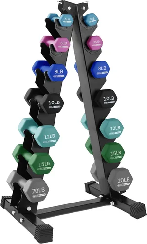 Miniatura 27 de HolaHatha Neoprene Dumbbell Weights Set w/Rack, Home Gym Equipment - Portable Weighted Exercise Dumbbells for Fitness, Training, and Lifting