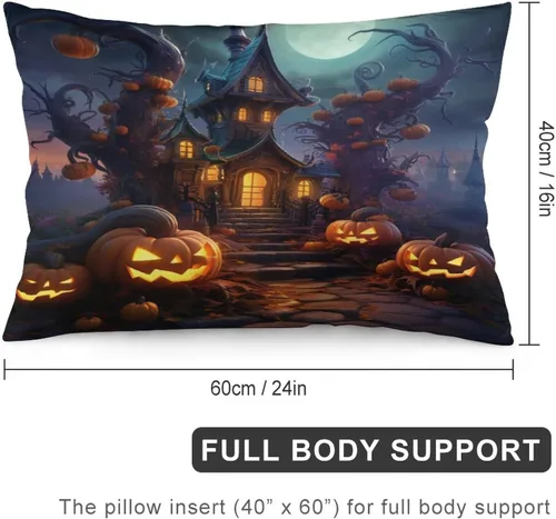 Miniatura 2 de Fundas de almohada frescas de casa embrujada, castillo, luna, bosque medieval, calabaza, fundas de almohada rectangulares con cremallera invisible
