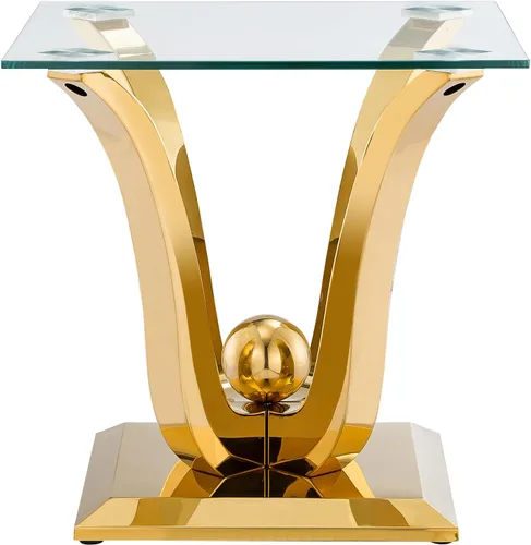 Miniatura 7 de SSLine Mesa auxiliar de cristal de lujo para sala de estar, mesa auxiliar moderna dorada con base de pedestal de acero inoxidable en forma de flor