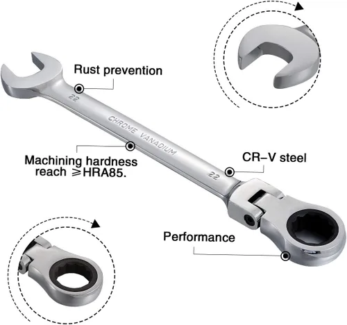 Miniatura 3 de KATUR Juego de llaves de trinquete de 0.866 in con cabezal giratorio flexible, llave combinada de trinquete, herramienta métrica de acero al cromo