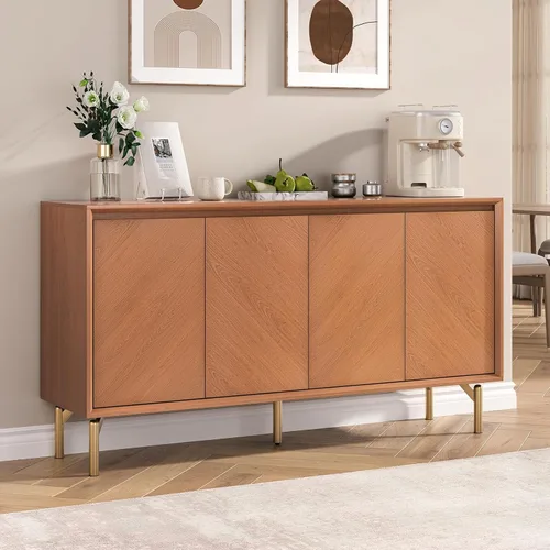 Miniatura 11 de Jiansu furni, Armario buffet de 63 pulgadas con puertas de vidrio arqueadas, moderna credenza de cocina negra con almacenamiento, mesa de consola