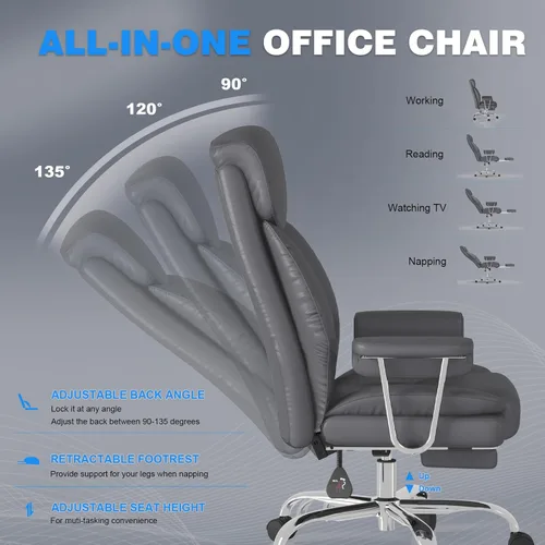 Miniatura 7 de Silla de oficina grande y alta, asiento ancho de 500 libras, silla de oficina ergonómica ejecutiva con reposapiés retráctil y brazos acolchados