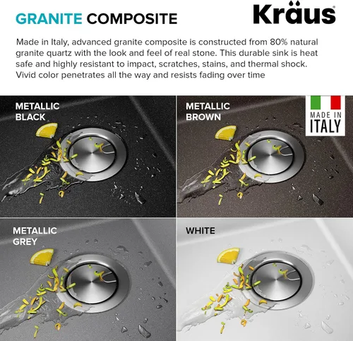 Miniatura 7 de KRAUS Bellucci KGTW12-18MBL - Fregadero de cocina de estación de trabajo de granito, 46 cm, montaje directo, cuenco individual, montaje superior