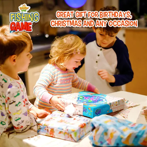 Miniatura 7 de IPIDIPI TOYS Juego de pesca para niños, 45 peces y 8 bastones, juguete magnético de peces con tablero giratorio y música, actividad de habilidad