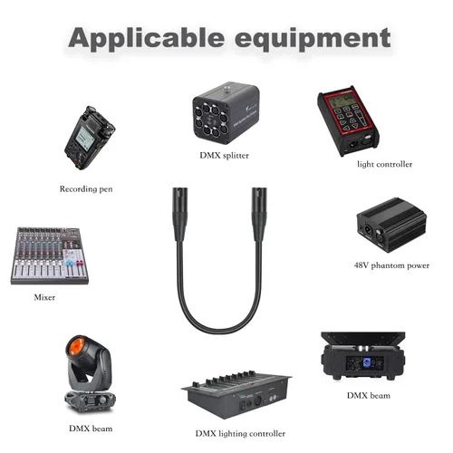 Miniatura 2 de Paquete de 2 cables XLR macho a macho de 5 pines, DMX 512 5 PIN XLR Lightspeed Controller Cable de 2 pies, negro