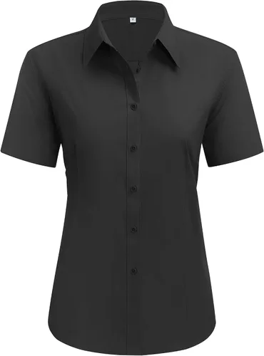 siliteelon Camisas de vestir para mujer, de manga corta, de algodón, camisa con botones abajo, camisa básica con botones arriba, camisas con cuello,