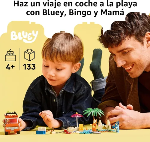 Miniatura 2 de LEGO Bluey: Viaje en Auto Familiar y Playa de Bluey - Juguete de Construcción Educativo para Niños de 4+ Años - Incluye Minifiguras de Bluey, Bingo