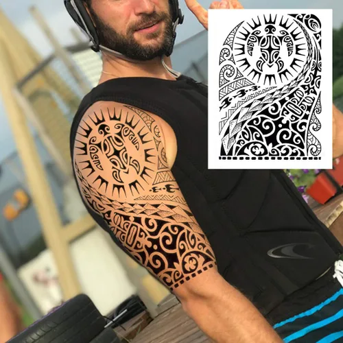 Miniatura 7 de 11 Hojas NEZAR Tatuajes Temporales de Manga Maorí Para Hombres Adultos Tiki Tortuga Manta Impermeables Tatuajes Falsos de Manga Para Mujeres Dragón