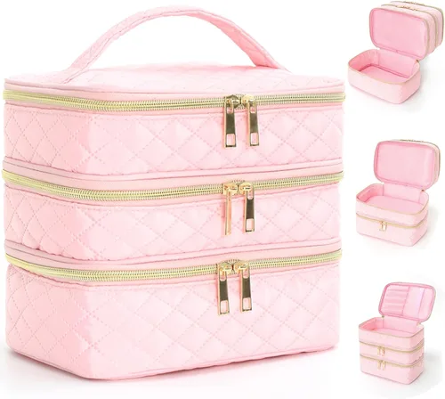 Miniatura 11 de Bolsa de maquillaje de viaje para mujer, estuche grande para cosméticos, resistente al agua, organizador para guardar artículos de tocador, A-Negro