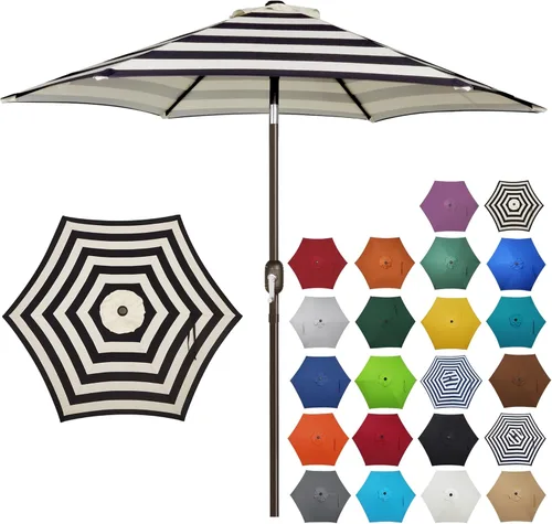 Miniatura 8 de Blissun sombrilla de patio de 7.5 pies, sombrilla de jardín, sombrilla de mercado al aire libre con botón de inclinación y manivela, gris oscuro