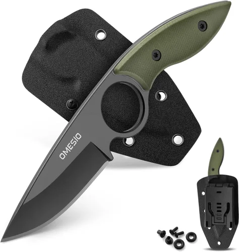 Miniatura 7 de Omesio Cuchillo pequeño de hoja fija, cuchillo táctico de caza y campamento con funda Kydex, acero inoxidable de espiga completa compacto EDC