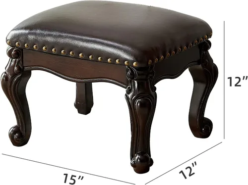 Miniatura 3 de LKZ Taburete otomano de cuero de microfibra para zapatos, taburete pequeño de madera, taburete reposapiés para sala de estar y dormitorio