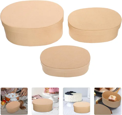 Miniatura 6 de Hemoton 3 cajas de regalo de papel kraft con tapas, forma ovalada, cajas de recuerdos de fiesta, golosinas, postres para fiestas, bodas, cumpleaños
