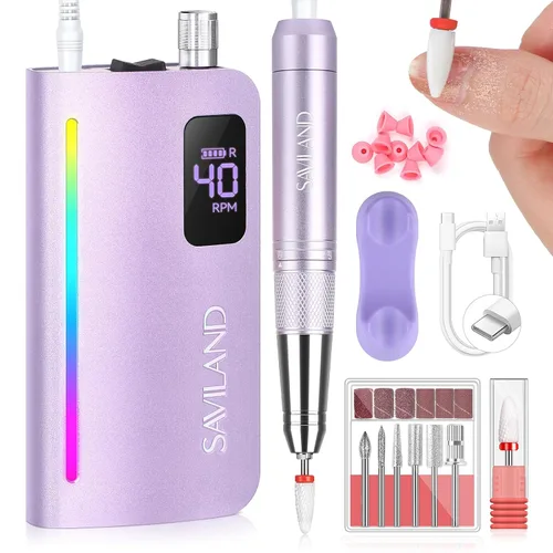 Miniatura 14 de SAVILAND Taladro de uñas profesional 40000 RPM: kit de taladro eléctrico portátil para uñas, máquina de lima con brocas de uñas de cerámica y bandas